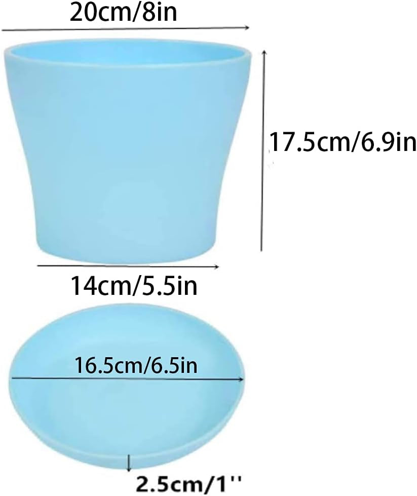 20 cm grote plastic bloempotten met schotels, witte zelfwatergevende bloempotten met schotels, plastic zaailingpotten, verdikte potten voor binnen- en buitenbeplanting (6 stuks)