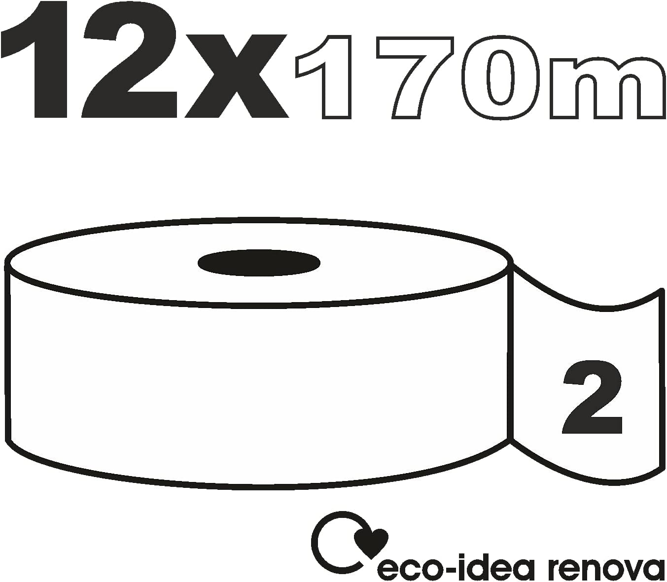 Toiletpapier Renova Jumbo BLK, 12 rollen van 170 M, wit papier, 2 lagen