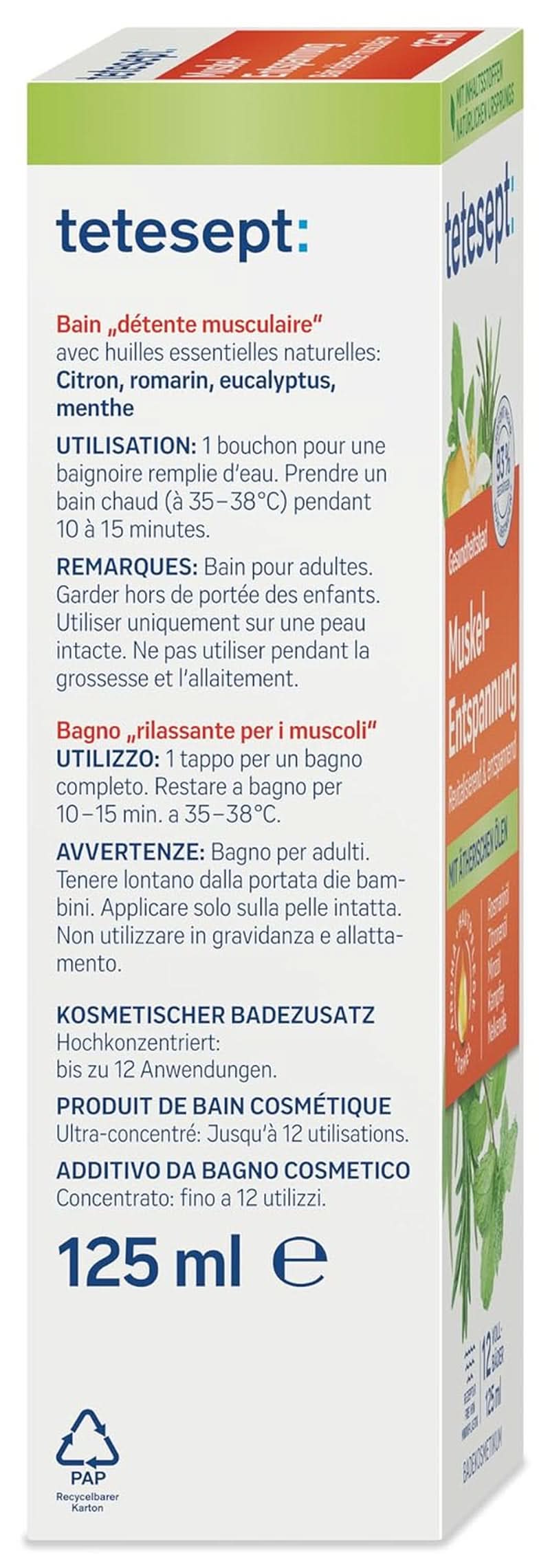Tetesept Muskel, Ontspannend badadditief na lichamelijke inspanning, 125 ml Douche en bad Naty Shop