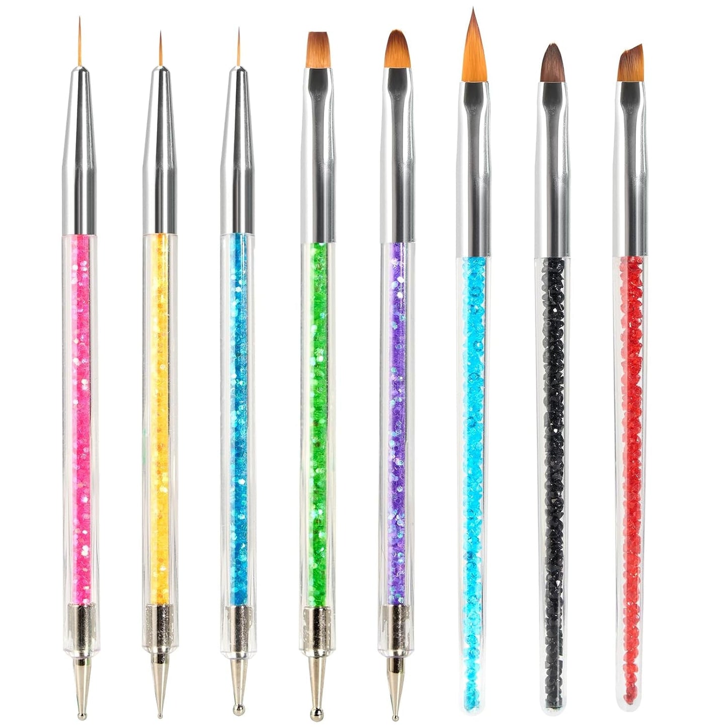 8 Stück Nagel Pinsel, Nagelkunstpinsel Pinsel Set, Pinsel Für Nägel Mit Doppelkopf Nail Art Pinsel Set Dotting Pen en Gel Brush for Nails Präzise Pinsel Für Nageldesign en Verzierungen
