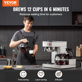 VEVOR Commerciële filter-espressomachine met 12 kopjes, 3 glazen karaffen en 3 verwarmingsplaten, roestvrijstalen espressomachine met automatische watertoevoer voor restaurant, kantoor, koffiebar