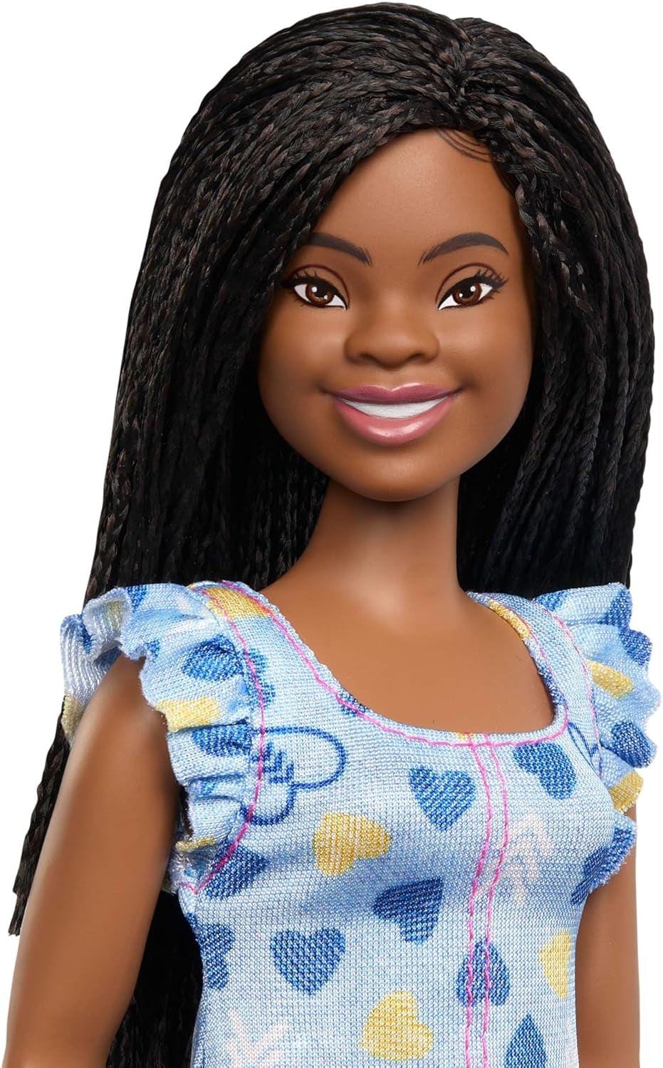 Barbie Fashionistas pop nr. 229 met Downsyndroom in hartjurk, ontwikkeld in samenwerking met de National Down Syndrome Society, HYK14 Naty Shop Dolls