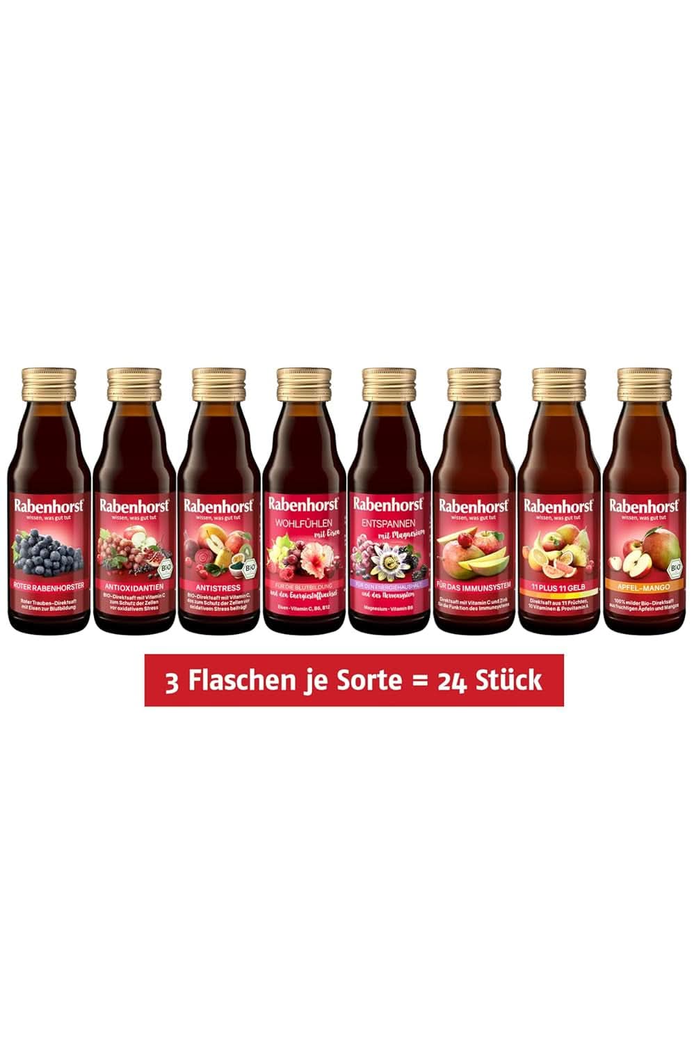 Rabenhorst mini proefpakket, 8 varianten of 3 flessen (24 X 125 ml) Alcoholvrije dranken Naty Shop