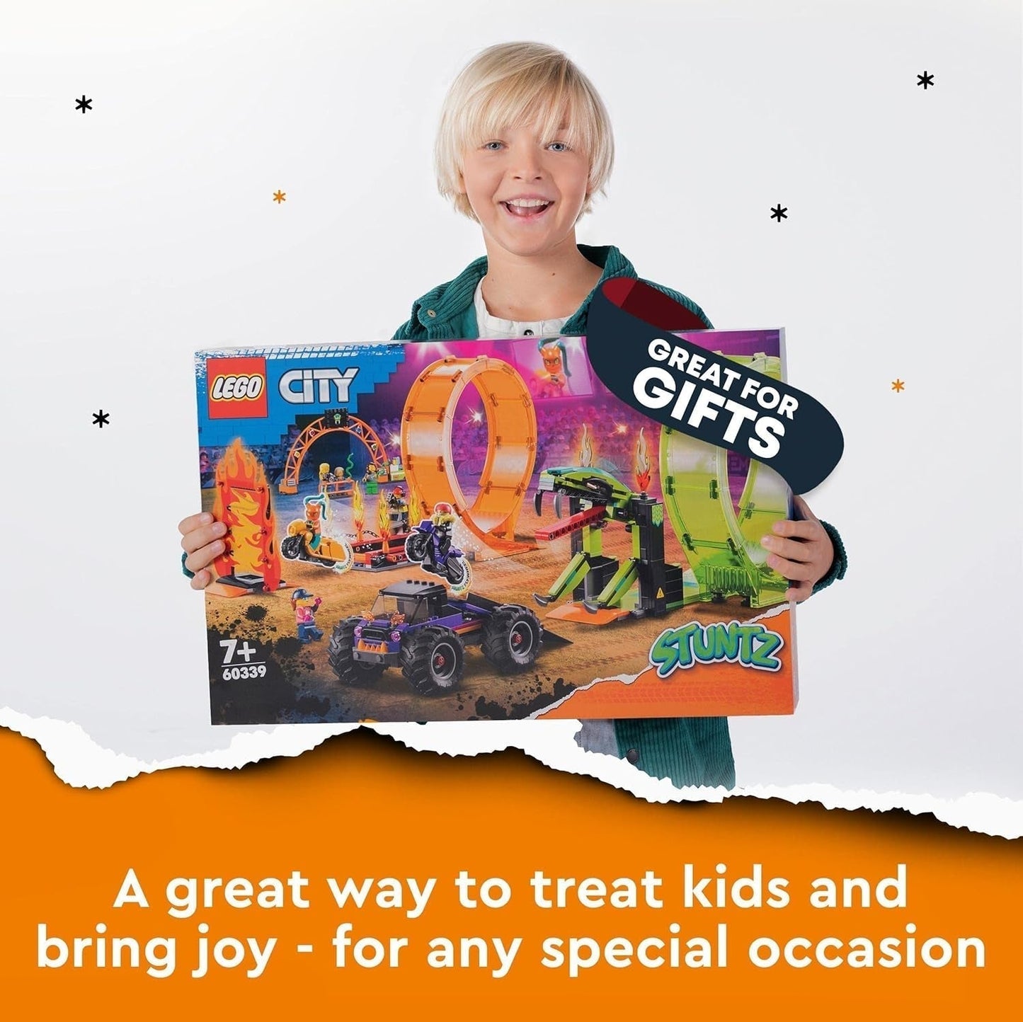 LEGO 60339 City Stuntz Stuntzshow dubbele loopingset, incl. oprit, monstertruck, 2X motorfiets en 7 minifiguren, speelgoed voor kinderen vanaf 7 jaar Bouwsets Besuche den LEGO-Store