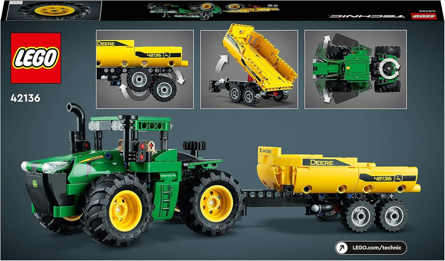 LEGO Technic John Deere 9620R 4WD-tractor met kipper Klassiek landbouwspeelgoed voor kinderen, jongens en meisjes, 8 jaar oud, verzamelmodelset 42136 Bouwsets