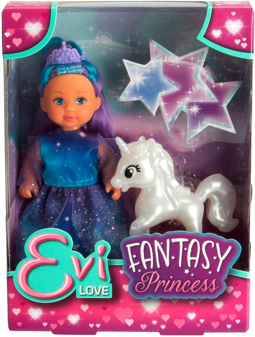 Simba Evi Prinses Liefdesfantasiepop in een sprookjesjurk met een fonkelende eenhoorn 12 cm speelpop vanaf 3 jaar