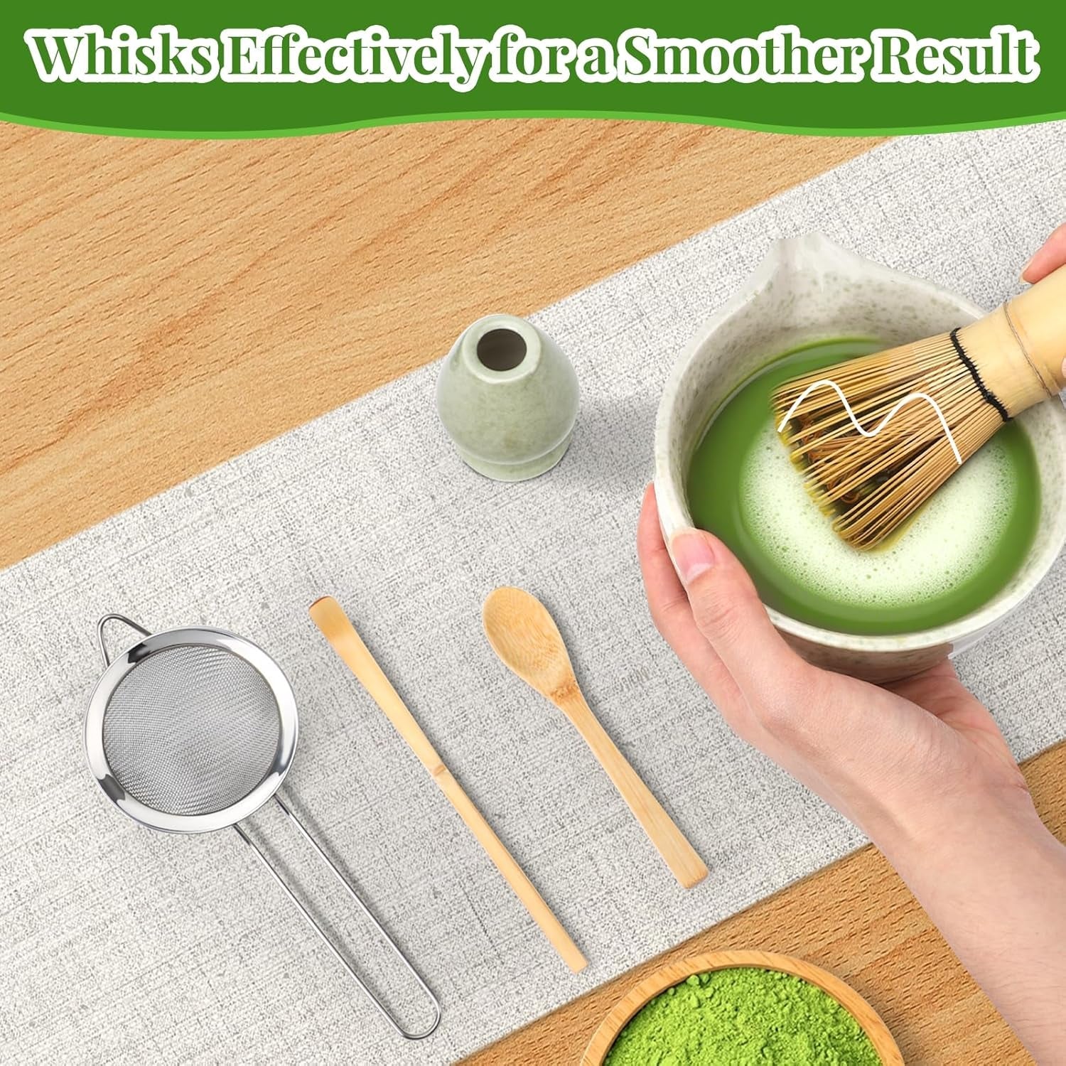 Alyvisun Matcha-set, 5-delig Matcha-theeservies met Matcha-theepot en Matcha-theestandaard, theelepel, theelepel, Matcha-theeset voor Matcha-liefhebbers, ideaal voor beginners en liefhebbers