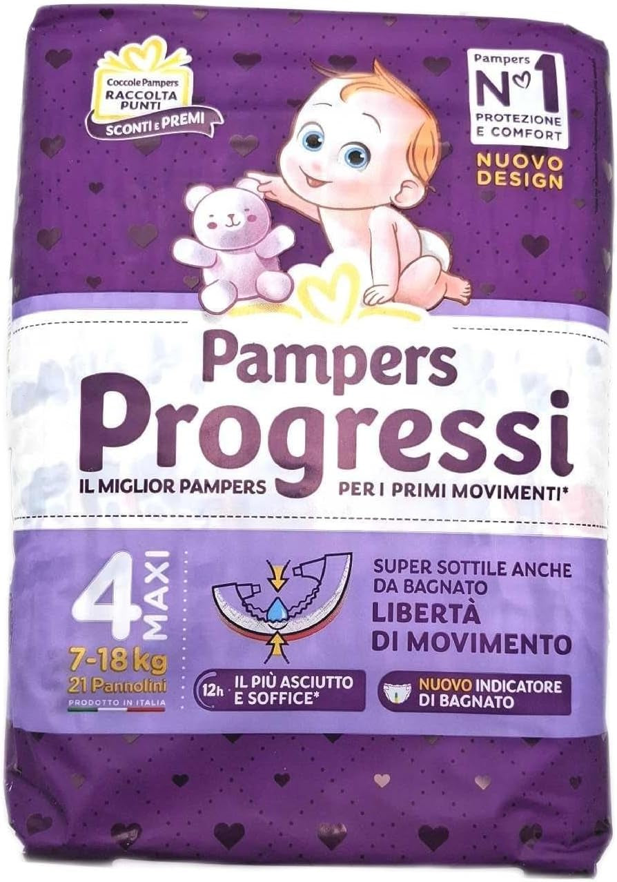 Pampers Progressi Maxi Luiers + 500 Extra Knuffelpunten, Maat 4 (7 – 18 kg), 126 Luiers (Standaard Maat)