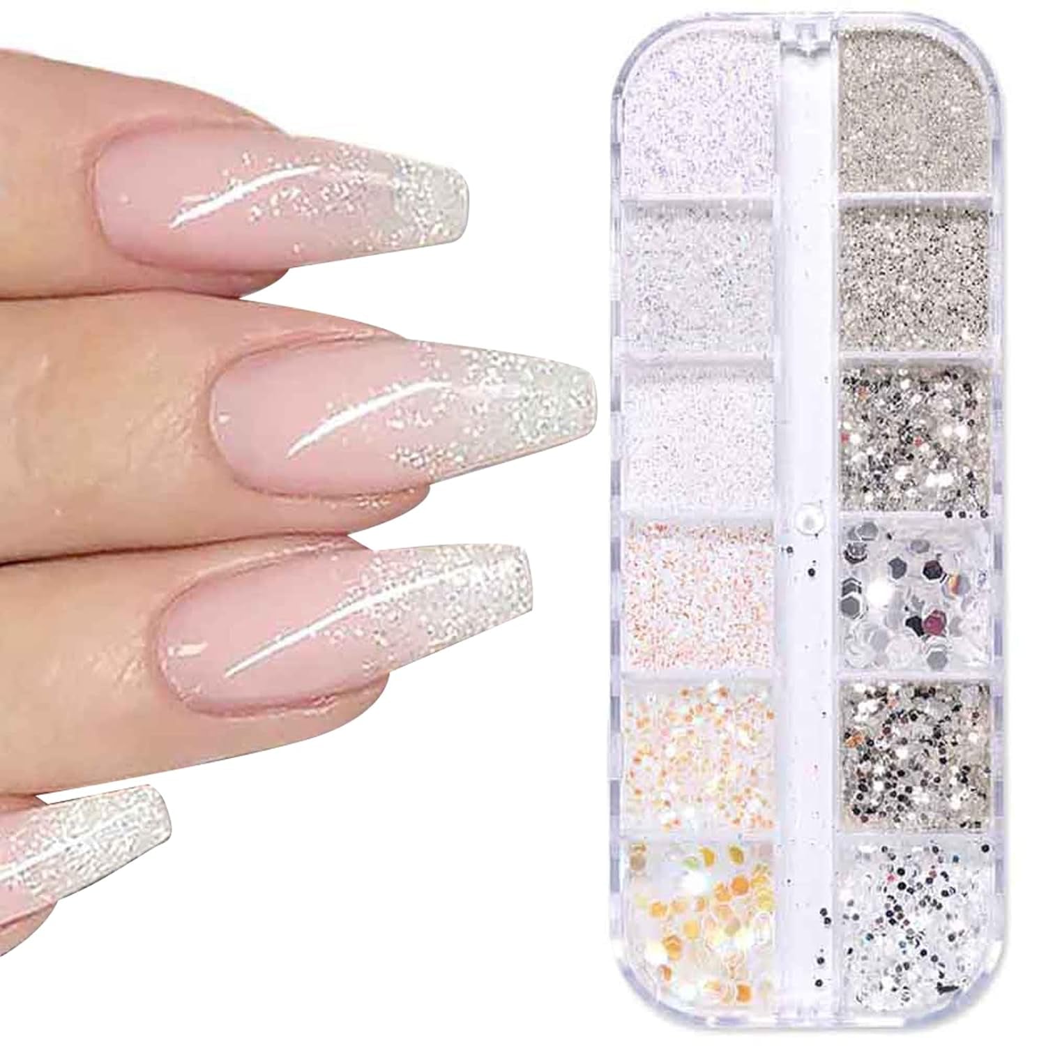 GZSY Nail Art Strasssteine ​​Nagel Perlen Weiß 12Raster Nagel Charms Nageldesign Zubehör Perle Nail Art