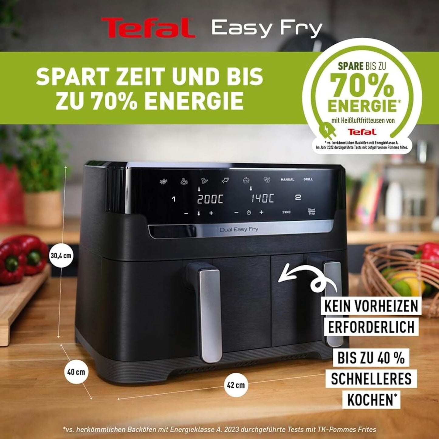 Tefal Dual Easy Fry Heteluchtfriteuse met twee kamers, inhoud 5,2/3,1 liter, twee onafhankelijke laden, 7 programma's Huishoudelijke apparaten Naty Shop