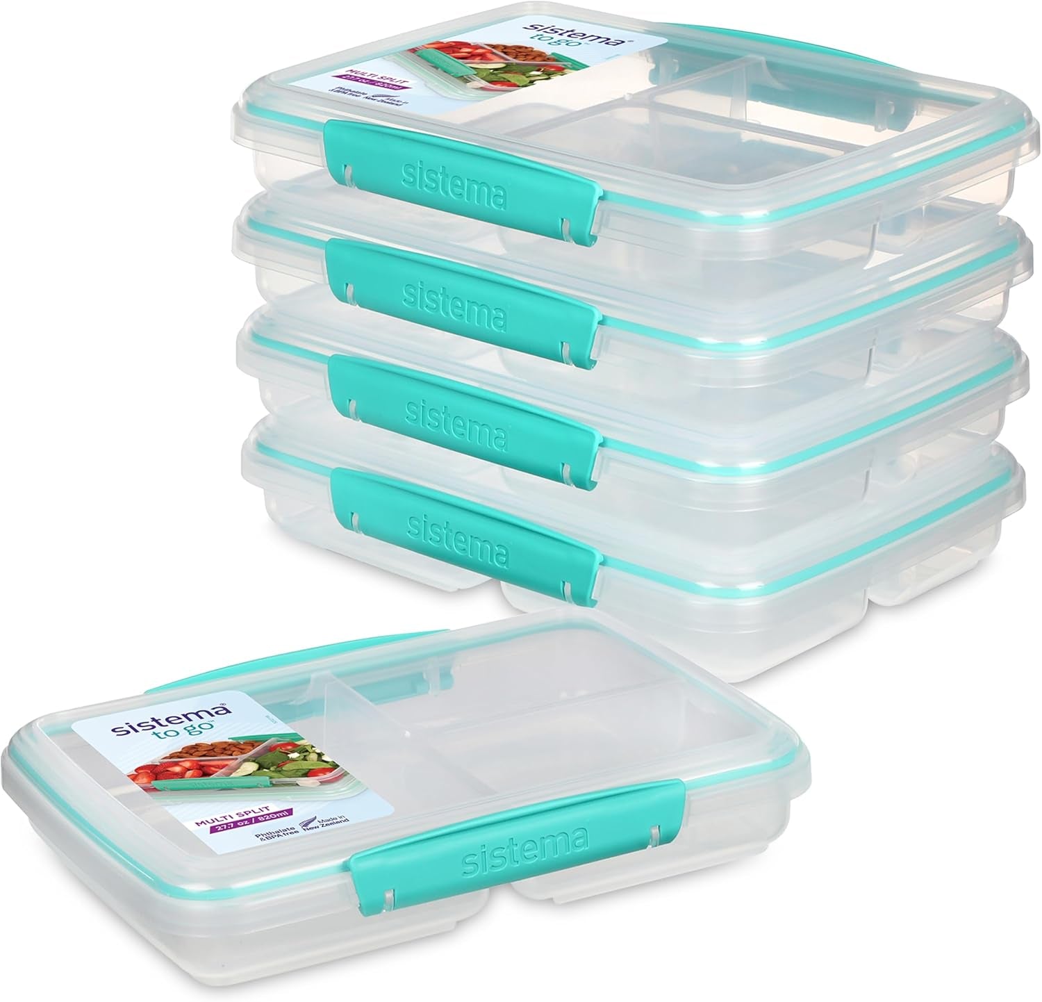 Nest IT-systeem voedselopslagcontainers Maaltijdbereidingsdozen | Luchtdichte voorraadbussen van 1,9 liter met DRIE compartimenten en deksels | BPA-vrij | Groen | 5 stuks Voedselbewaardozen Naty Shop 5 X 820 Ml