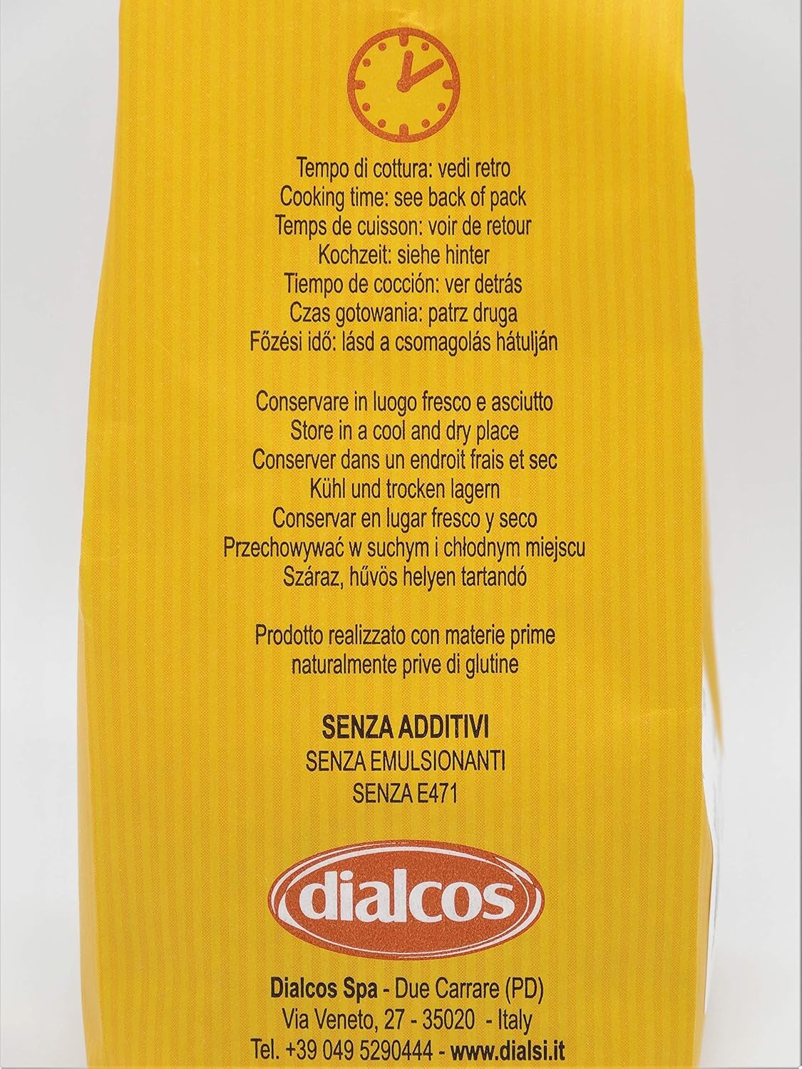 Dialsi stervormige pasta, glutenvrije maïs- en rijstpasta, brons gebakken, 100% Italiaanse ingrediënten, geen toevoegingen, kookt in 8-9 minuten, verpakking van 300 g