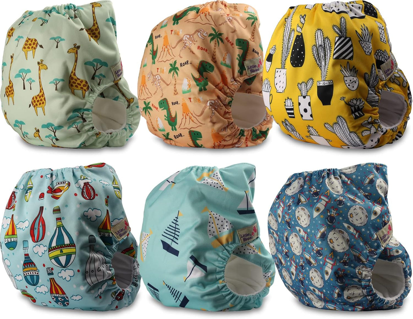 Littles and Bloomz herbruikbare luier FLV2-0602, standaard klittenbandsluiting, 6 luiers