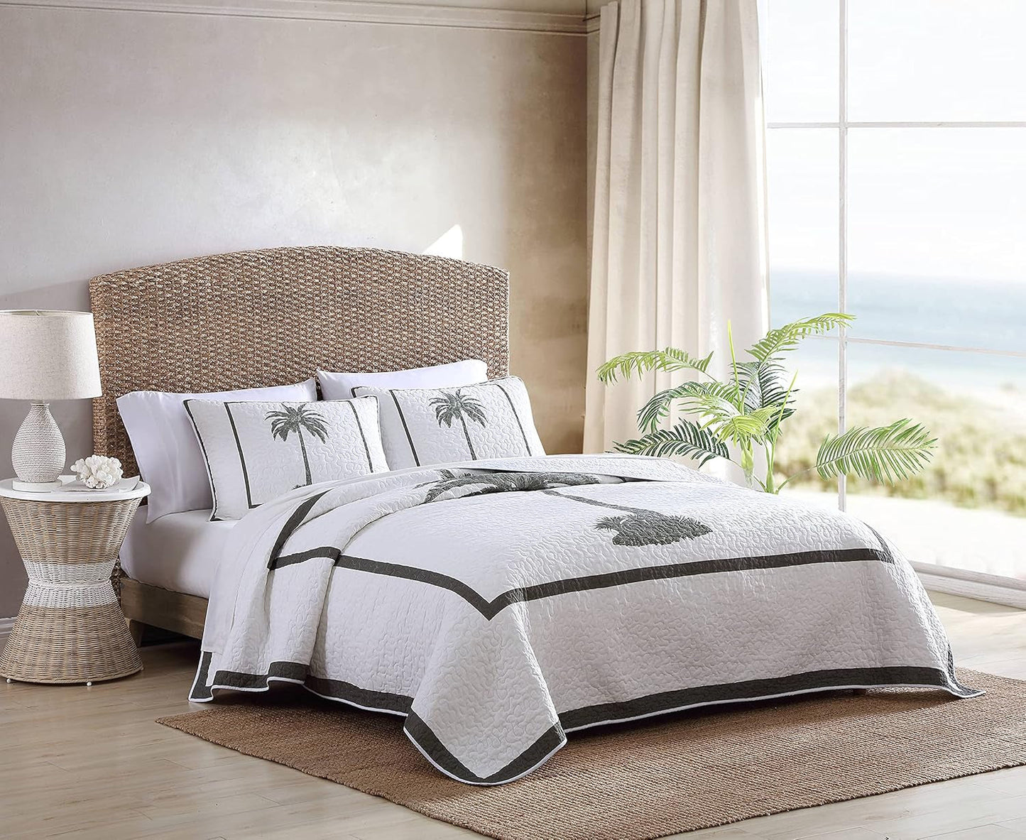 Tommy Bahama Palm Island-collectie | Dekbed - 100% katoen, omkeerbaar, zacht en ademend, voorgewassen voor extra zachtheid, kingsize bed, grijs Dekbedden en dekbedden Naty Shop