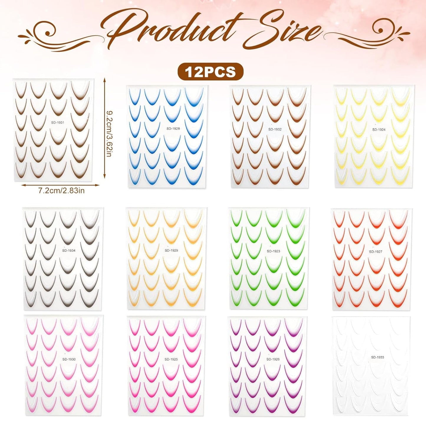 12 Stück French Tip Nagelsticker Selbstklebend Bunte French Nails Schablone Nagelaufkleber Nail Art Stickers Nageldesign DIY Nägel Zubehör(12 kleuren)