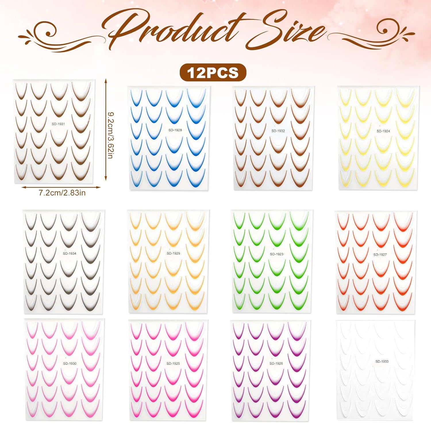 12 Stück French Tip Nagelsticker Selbstklebend Bunte French Nails Schablone Nagelaufkleber Nail Art Stickers Nageldesign DIY Nägel Zubehör(12 kleuren)
