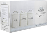 KitchenCraft Living Nostalgia set van 3 voorraadpotten voor thee, suiker en koffie in geschenkdoos, staal, antiek crème, 11 cm x 11 cm x 17 cm, vintage blauwe voedselbewaardozen Naty Shop