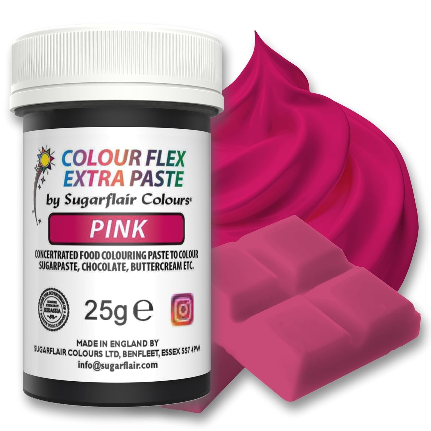 Kleurstofpasta Sugarflair Colourflex Extra Pink Paste - Eetbare kleurstof voor botercrème, chocolade, suikerpasta, glazuur, fondant, cakemixen, deeg en meer - 25g