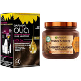 Garnier Olia Hair Colour 6.0 Lichtbruin + True Treasures Repair Treatment (340ml) voor beschadigd haar - kleuren zonder ammoniak, natuurlijke oliën, grijs haar bedekken, honing en bijenwas, minder haarbreuk Haarverf Naty Shop Haarkleuring + reparatiebehandeling