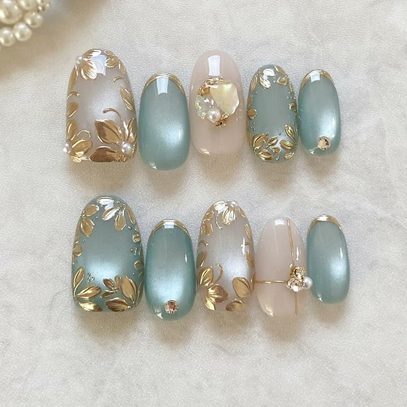 Moonglow korte magnetische kunstnagels, roze amandelrood gradiënt glitter kattenoog met lijm, roze rode ombre glitter fototherapie kunstnagels voor dames en meisjes