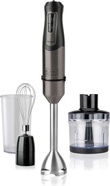 BLACK+DECKER Keukenmixer | BXHBA1500E | 1500 Watt | 20 snelheden | Turbo | Edelstahl | Spritzschutz | Inclusief Pürieraufsatz, Schneebesen, Zerkleinerer en Messbecher Kitchen Naty Shop Single 3 Zubehörteile 1000W