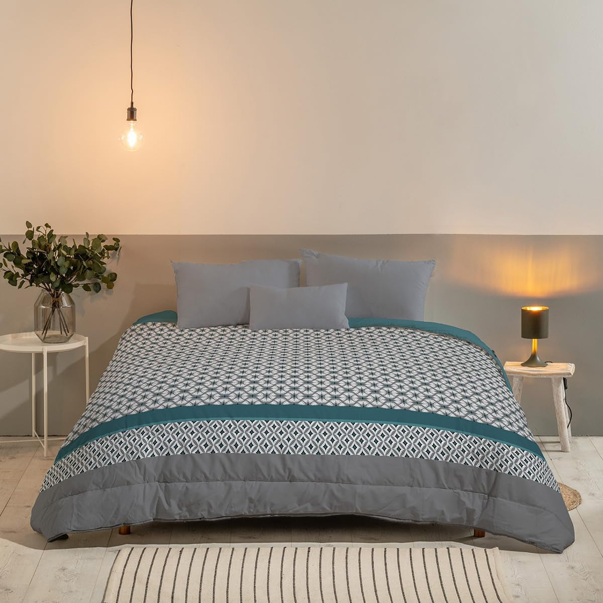 Bleu Câlin Bedrukt 1 persoons Hermance dekbed, polyester, blauw/grijs, 140 X 200 Cm Dekbedden en dekbedden Naty Shop Blauw/grijs/wit 220X240 Cm