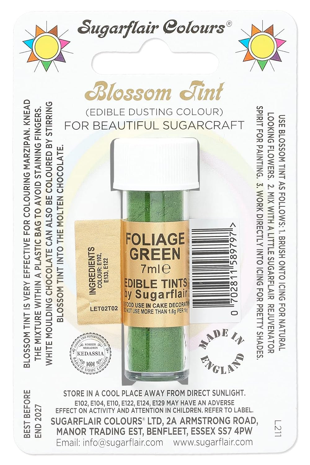Kleurstofpoeder Sugarflair Blossom Tint Dusting - Kleurstofpoeder voor het decoreren van gekleurde suikerpasta, fondant, glazuur, chocolade, botercrème, bitterkoekjes - 7 ml