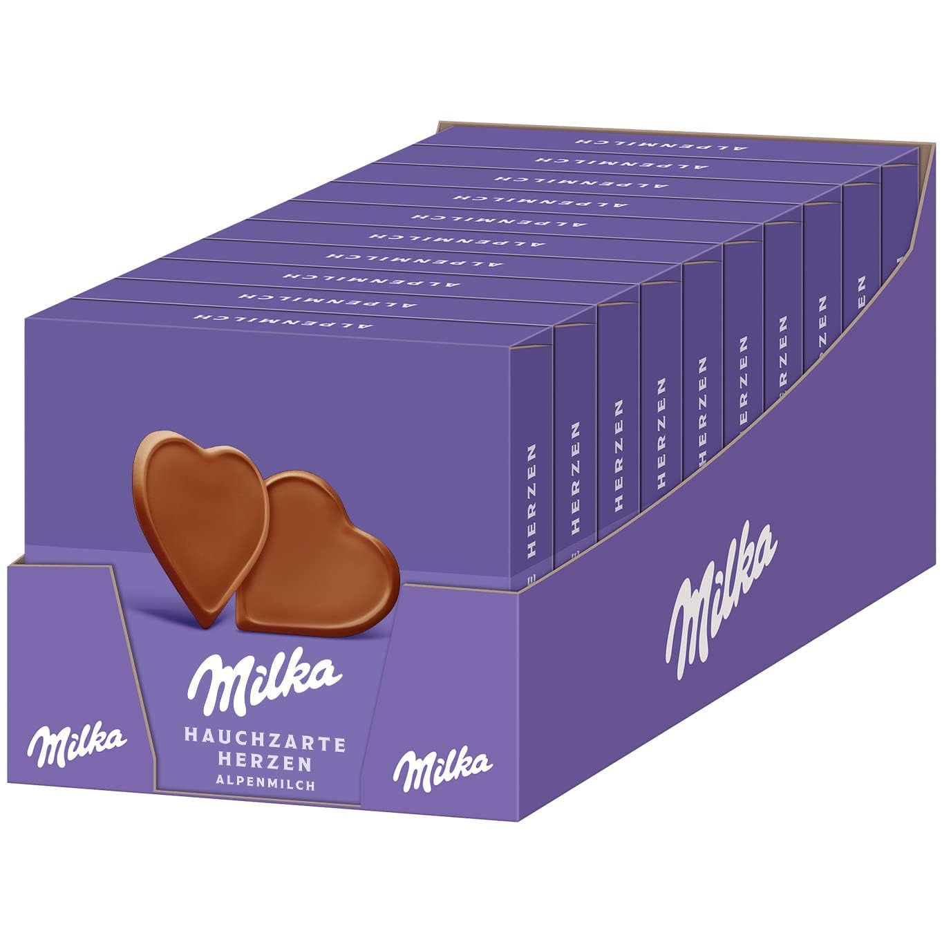 Milka I love Milka Hearts – Alpenmelkchocolade die smelt in je mond en fijne boshazelnoten – 10 x 130 g