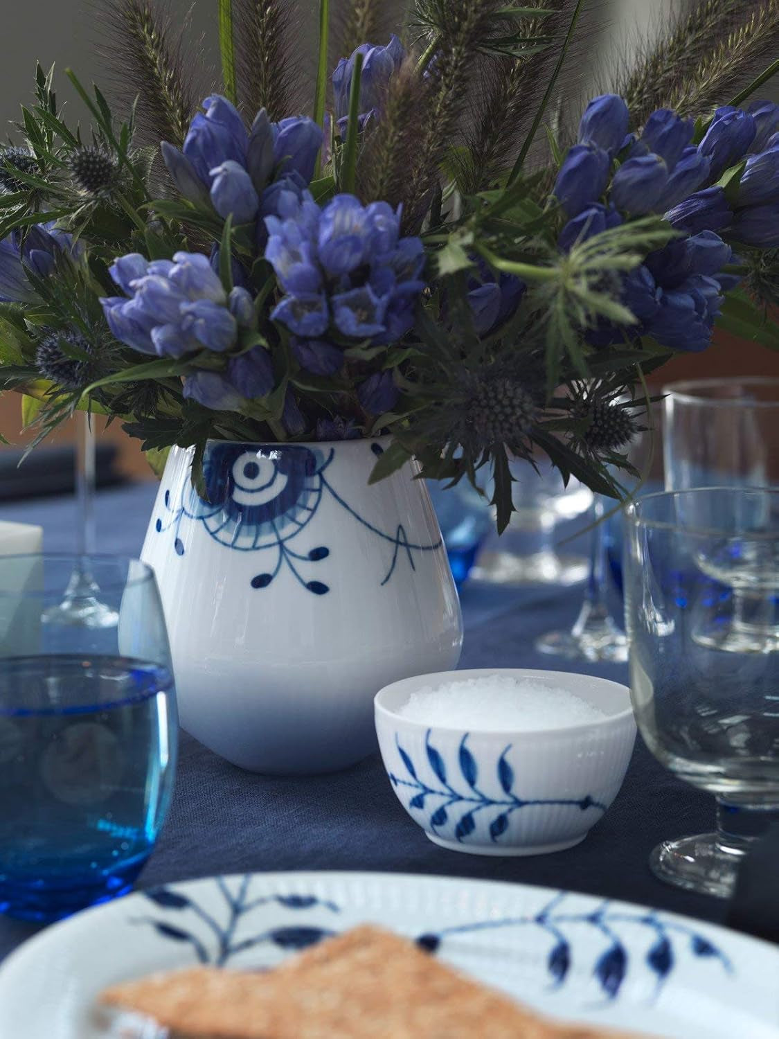 Mega-asbak van blauw-wit porselein, 10 cl, handgeschilderd, 1017342