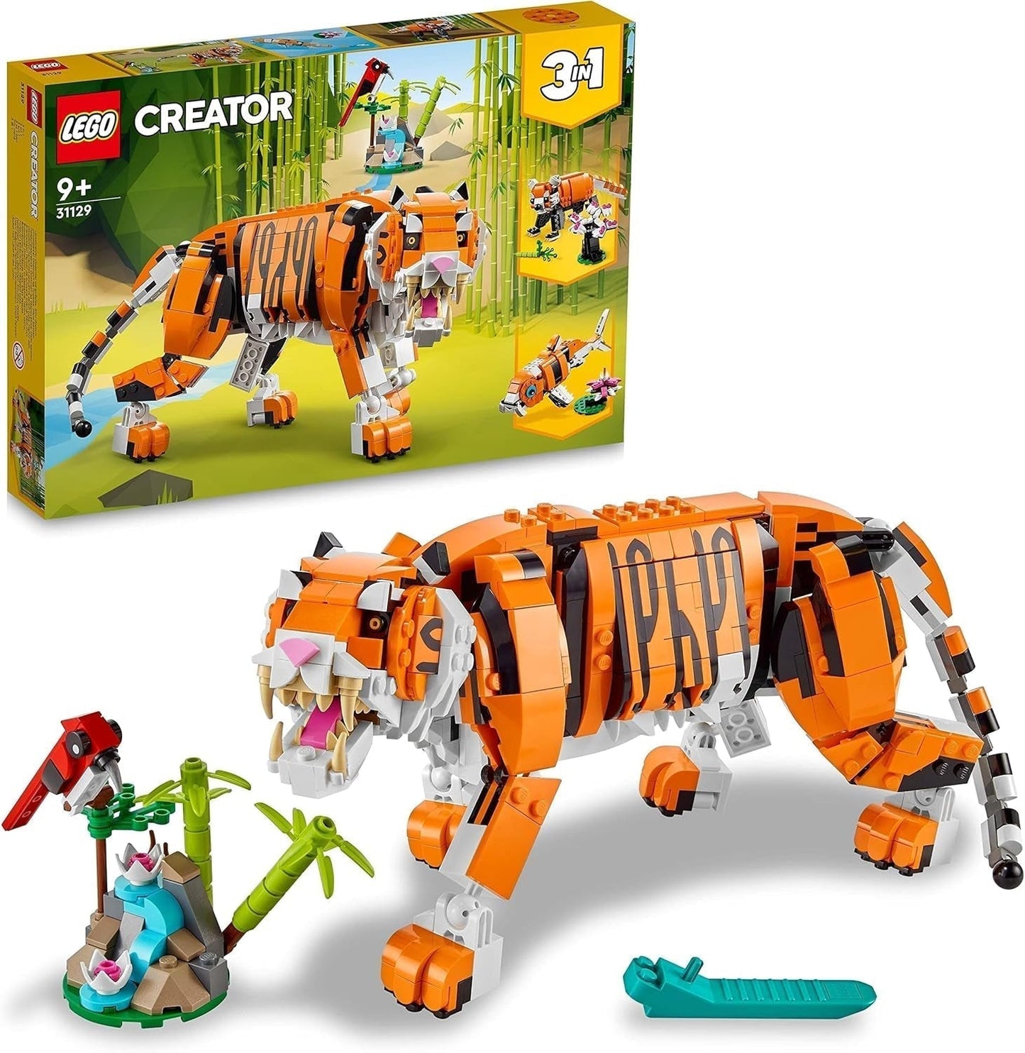 LEGO 31129 Creator Majestueuze tijger, panda of vis 3-in-1 dierenfigurenset, speelgoed voor kinderen, jongens en meisjes, dierenbouwspeelgoedbouwsets Bekijk de LEGO-Store Single