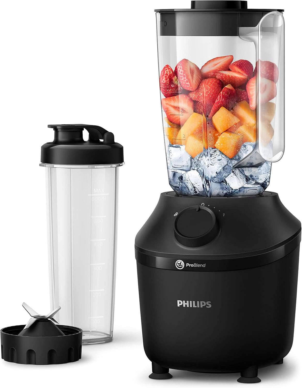 Philips Standmixer en Smoothie Maker – 600W, 2 Liter Becher, Homeid-App, 2 Geschwindigkeitsstufen + Impulsfunctie, Problend, Ice-Crush-Funktion (HR2291/41) Keuken Naty Shop 450 Watt