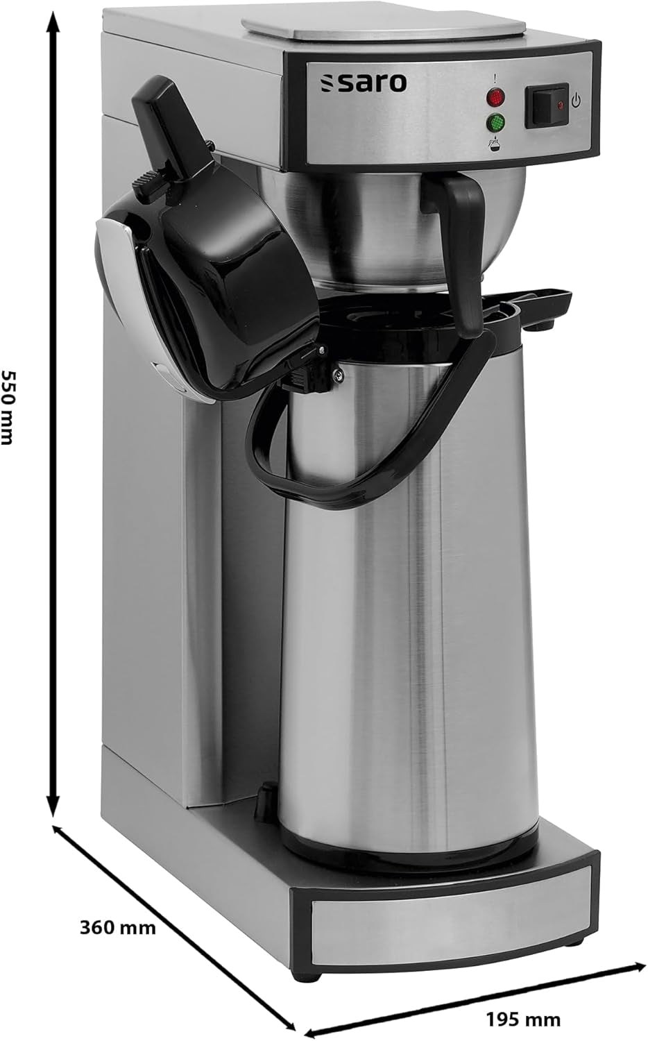 Saro espressomachine, inclusief karaf met geïsoleerde roestvrijstalen pomp – 2,2 l – bereidingstijd ca. 5–6 min – bescherming bij werking zonder water – 2,069 kW – model THERMO 24