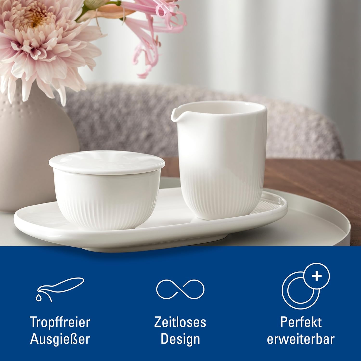 Villeroy & Boch - Afina Melkmok 170ml, Wit, Vaatwasmachinebestendig, Magnetronbestendig, Melkkaraf, Koffieaccessoire, Keramische kan, Schotel, Servies, Premium Porselein