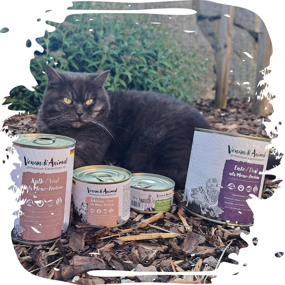 Venandi - Premium nat kattenvoer - varkensvlees als enkel eiwit, 6 x 400 g (pak van 6), graanvrij met extra vlees