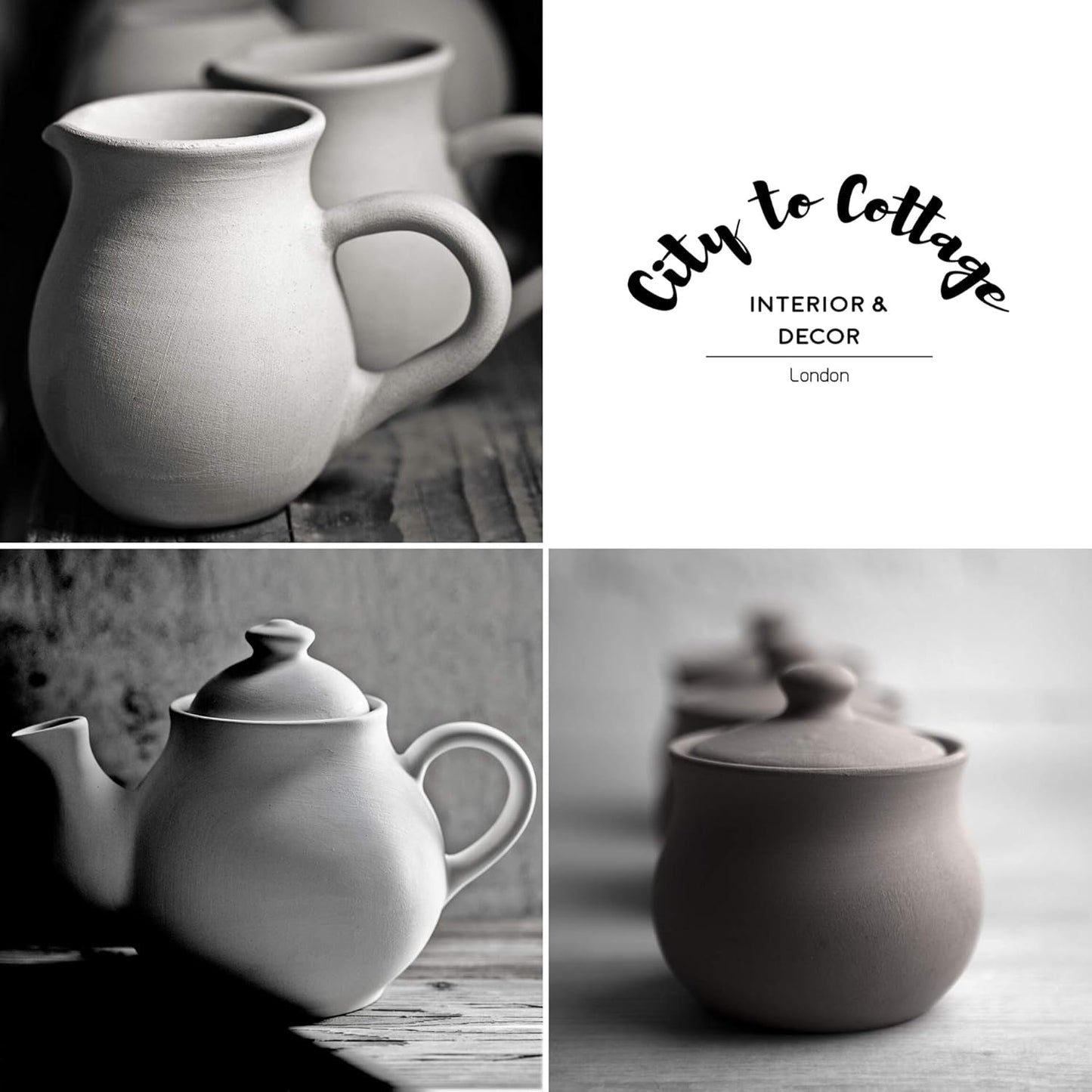 City to Cottage® - Groot theeservies | Rood en Wit | Punten | Handgemaakt | Keramieken theepot 1,7 liter, melkkannetje, suikerpot