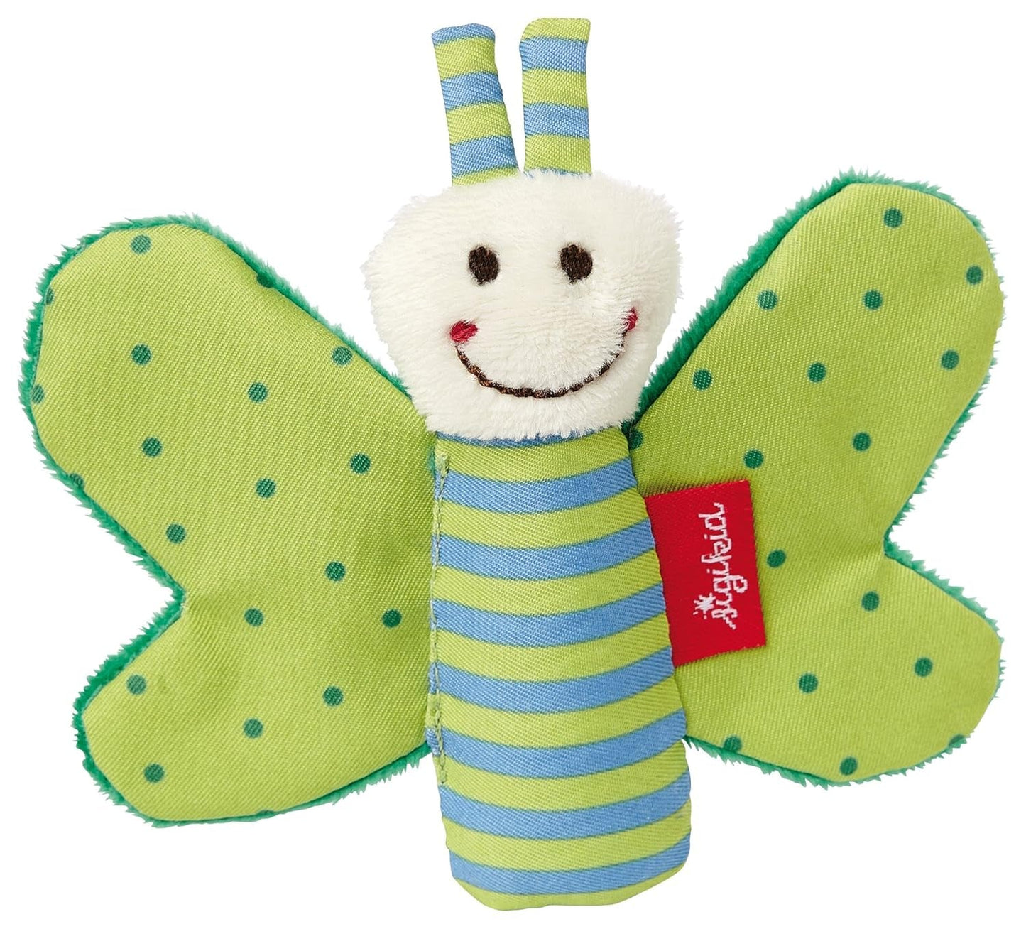 Fehn knetterende zeester - babyspeelgoed om te grijpen en te spelen & knetterend speelgoed voor baby's en peuters vanaf 0+ maanden & SIGIKID 41179 vlindergrijpspeeltje rood groene sterren Babyspeelgoed Naty Shop