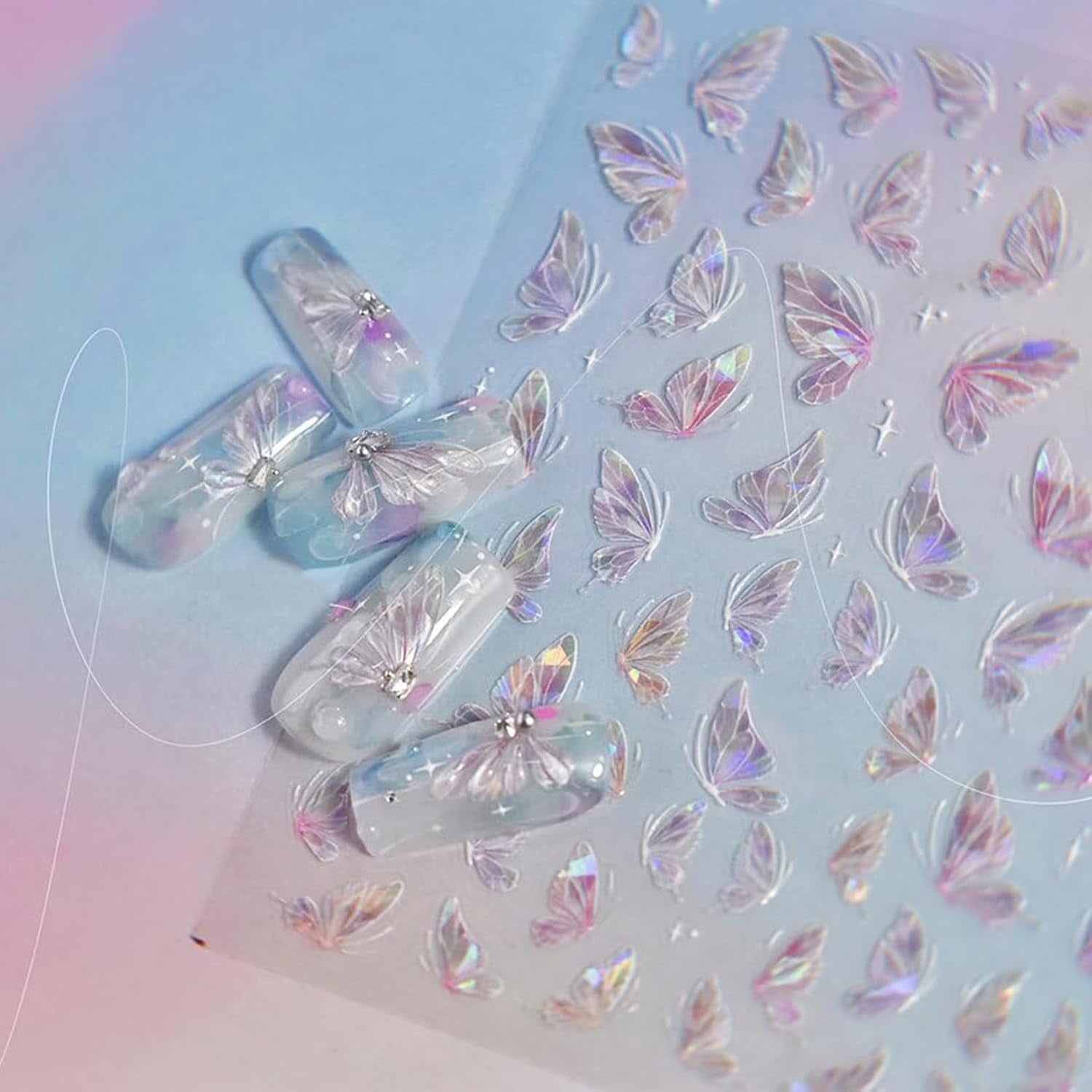 3 Stück Nagelsticker, Selbstklebend Glänzend Aurora Schmetterling Nagelsticker, Farbe Erleichterung Schmetterlinge Nagelsticker, Nail Art Decoratie Nagel Design Zubehör, Für Frauen Nagel DIY Art