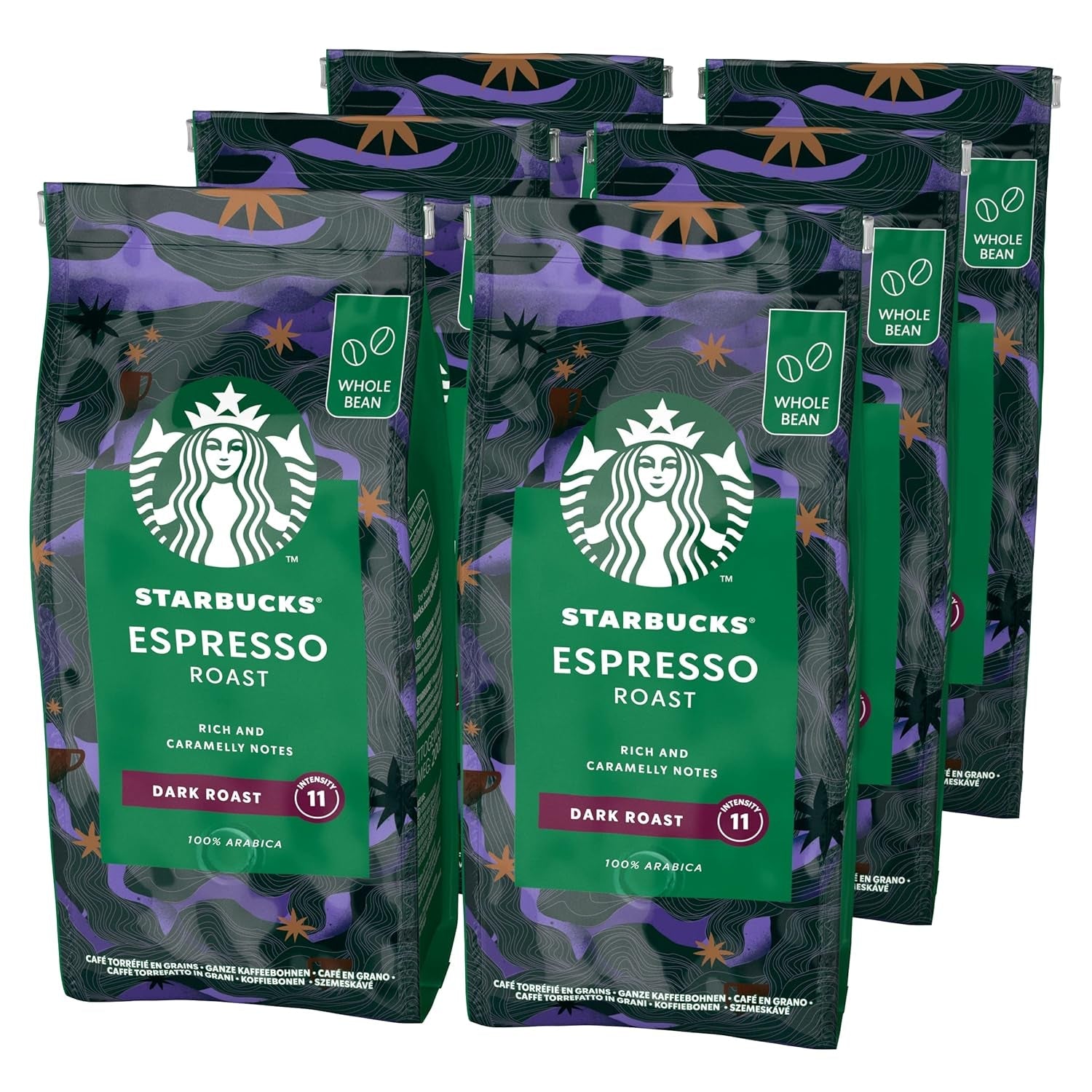 STARBUCKS Espresso Roast, Black Roast, Hele Koffiebonen 200g (Pak van 6)
