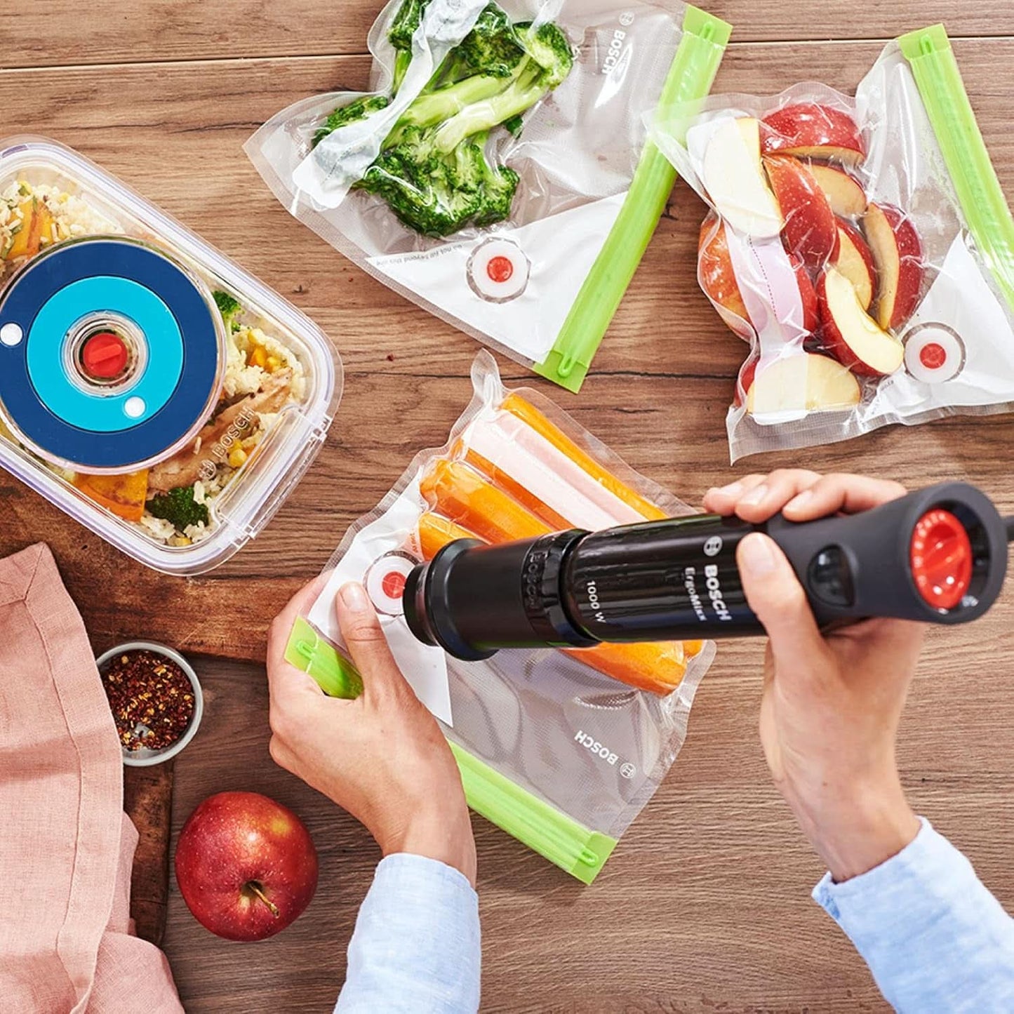 Bosch Stabmixer Ergomixx MS6CB61V1, Vakuum-Funktion, Edelstahl-Mixfuß, Mix- Und Messbecher, Vakuum-Pumpe, Vakuum-Beutel, Vakuum-Frischhaltedose, 12 Stufen plus Turbo, 1000 W, Zwart/Anthraziet Keuken Naty Shop