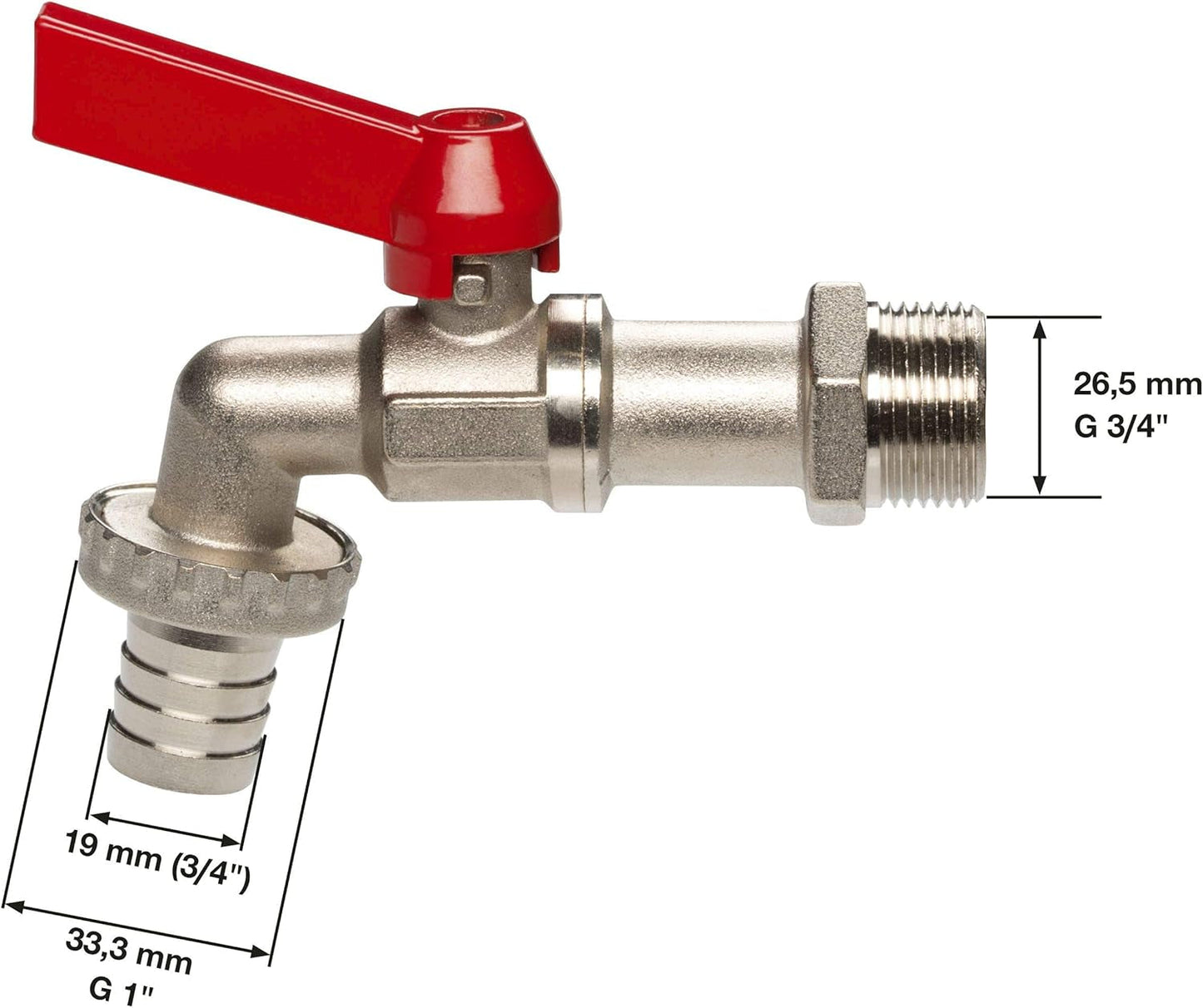 Gardena kogelkraan: binnen- en buitenventiel, 33,3 mm (G 1 inch) schroefdraad, voor 19 mm (3/4 inch) slangen (7333-20)