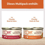 Wellness CORE Signature Selects 8 x 79g, Mix Rundvlees, Kip en Kalkoen - Nat kattenvoer, heerlijke reepjes in saus, graanvrij, natuurlijk, hypoallergeen, rijk aan eiwitten, rijk aan vlees