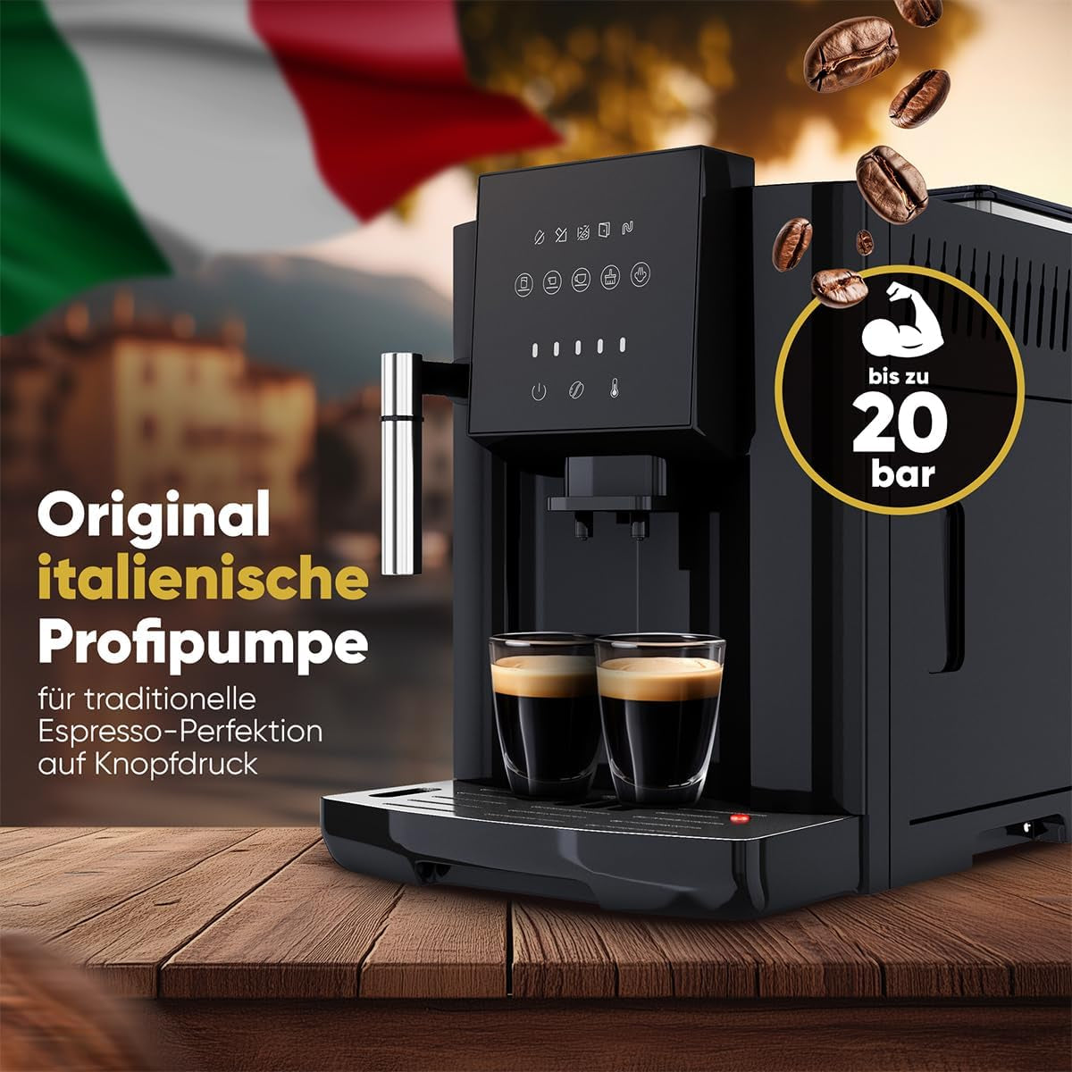 Volautomatische ProfiCook® espressomachine met melkopschuimer voor cappuccino | Conische slijpmachine | met kopjesverwarmingsfunctie | Italiaanse professionele pomp | Touchscreen | Espresso | PC KAV 1281