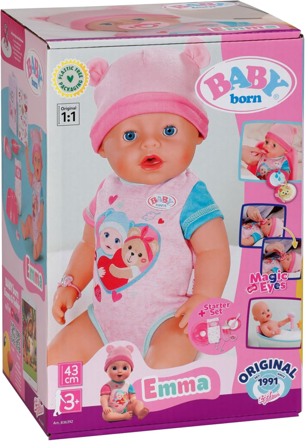 BABY Born Emma - babypop 43 cm - 10 functies inclusief accessoires en matras - Werkt volledig zonder batterijen - Geschikt voor kinderen vanaf 3 jaar