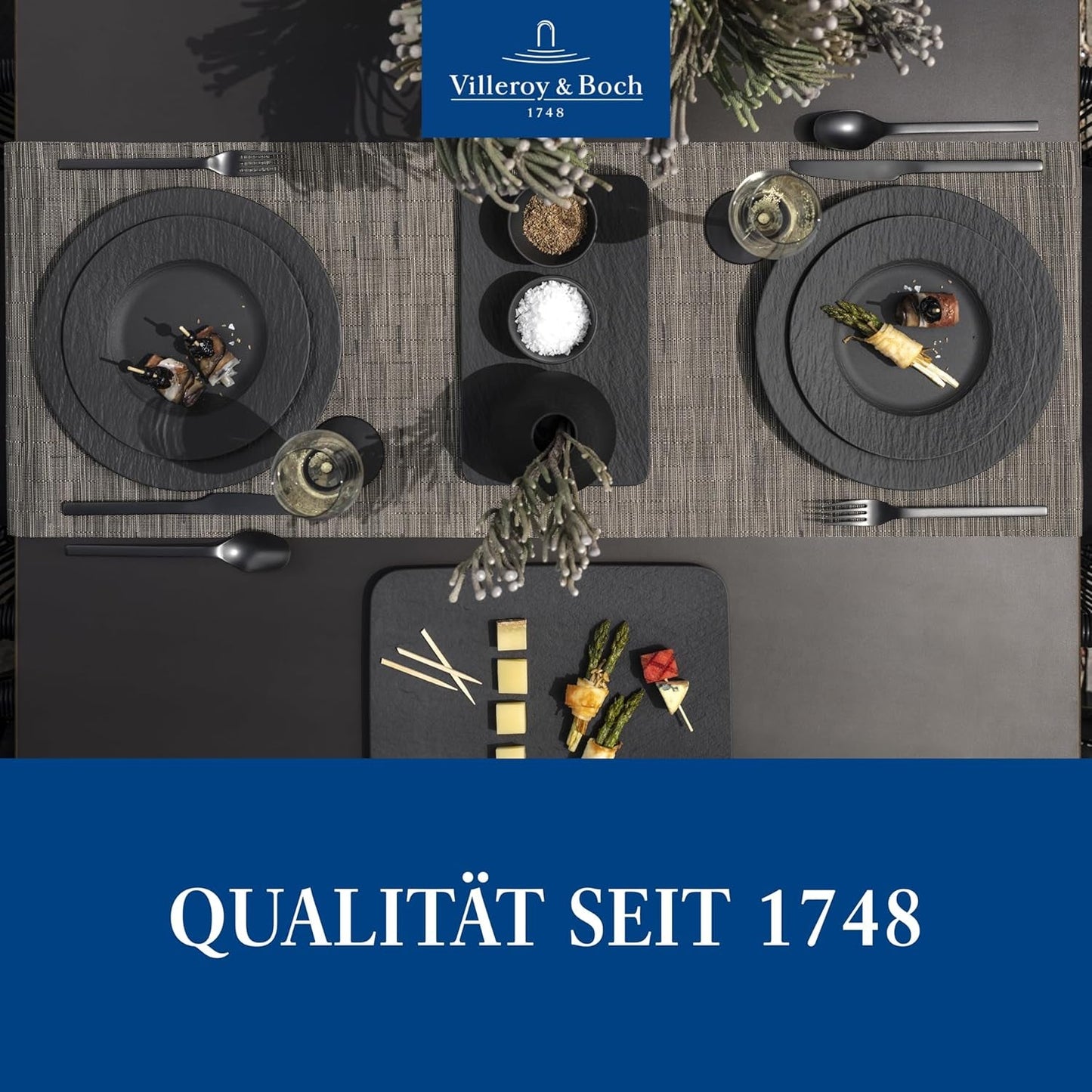 Villeroy & Boch Manufacture Rock Startset, 6-delig, Zwart, Vaatwasmachinebestendig, Magnetronbestendig, Matzwart Serviesje, Servies, Bestek, Premium Porselein
