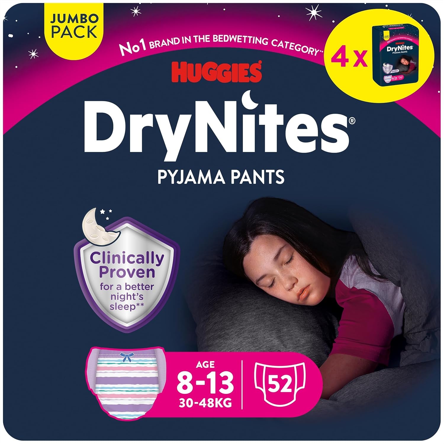 Huggies DryNites Nachtelijke bedplasluiers voor jongens van 13 tot ongeveer 8-13 jaar (30-48kg) 33-delig (3x11) Jumbo Maandpakket XL Luierslipjes Vazba Badproducten