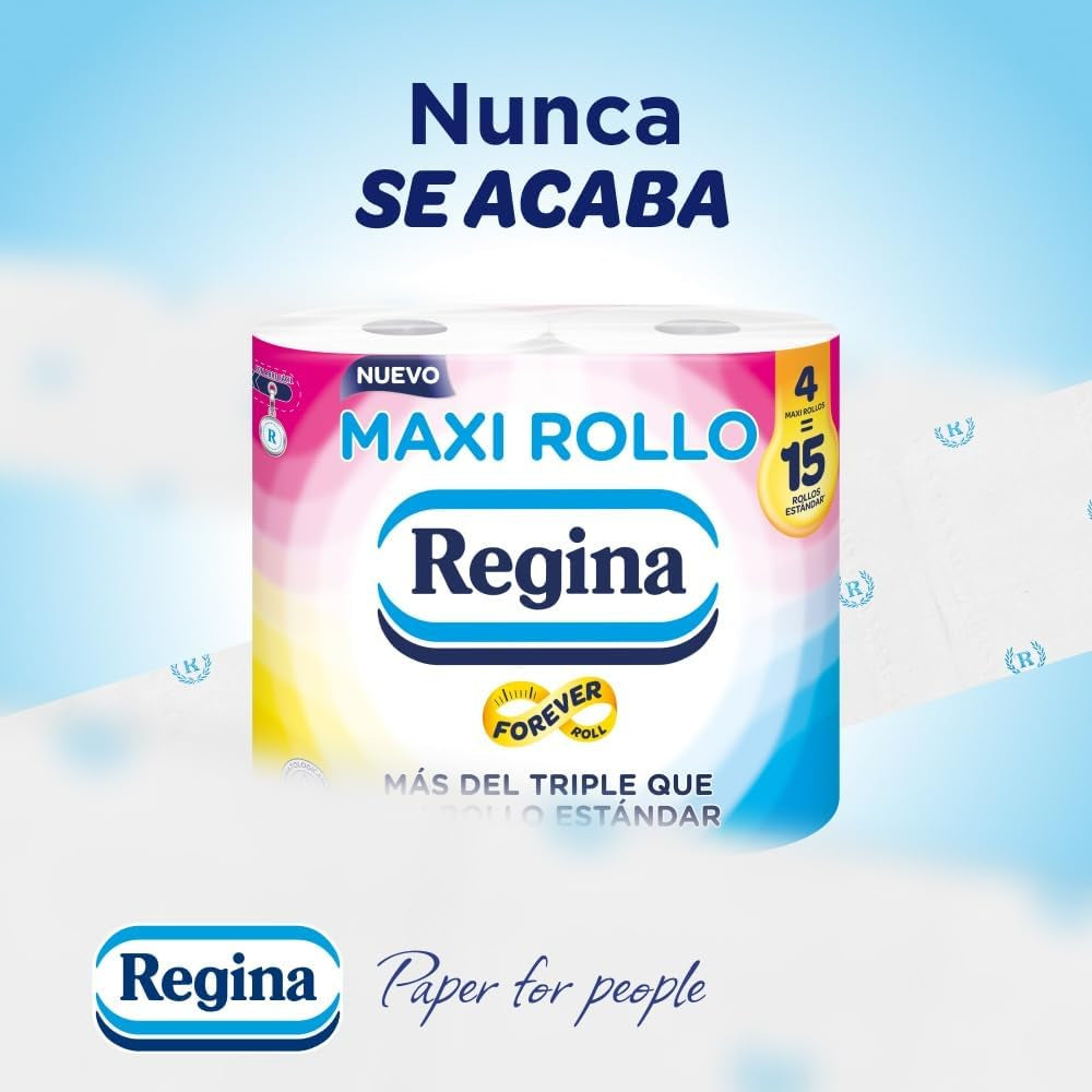 Regina Maxi-Roll - 4 rollen toiletpapier, 500 2-laags vellen per rol, ruim drie keer een standaardrol, 60% gerecyclede plastic verpakkingen, 100% Fsc-gecertificeerd papier