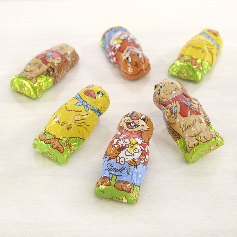 Kleine paasvriendjes met chocolade | 2 x 100 g mini-eieren met chocoladedecoratie en alpenmelk | 2 x 180 g zakjes | Premium melkchocolade-eieren, vrolijk en kleurrijk verpakt, in vier kleuren voor Pasen