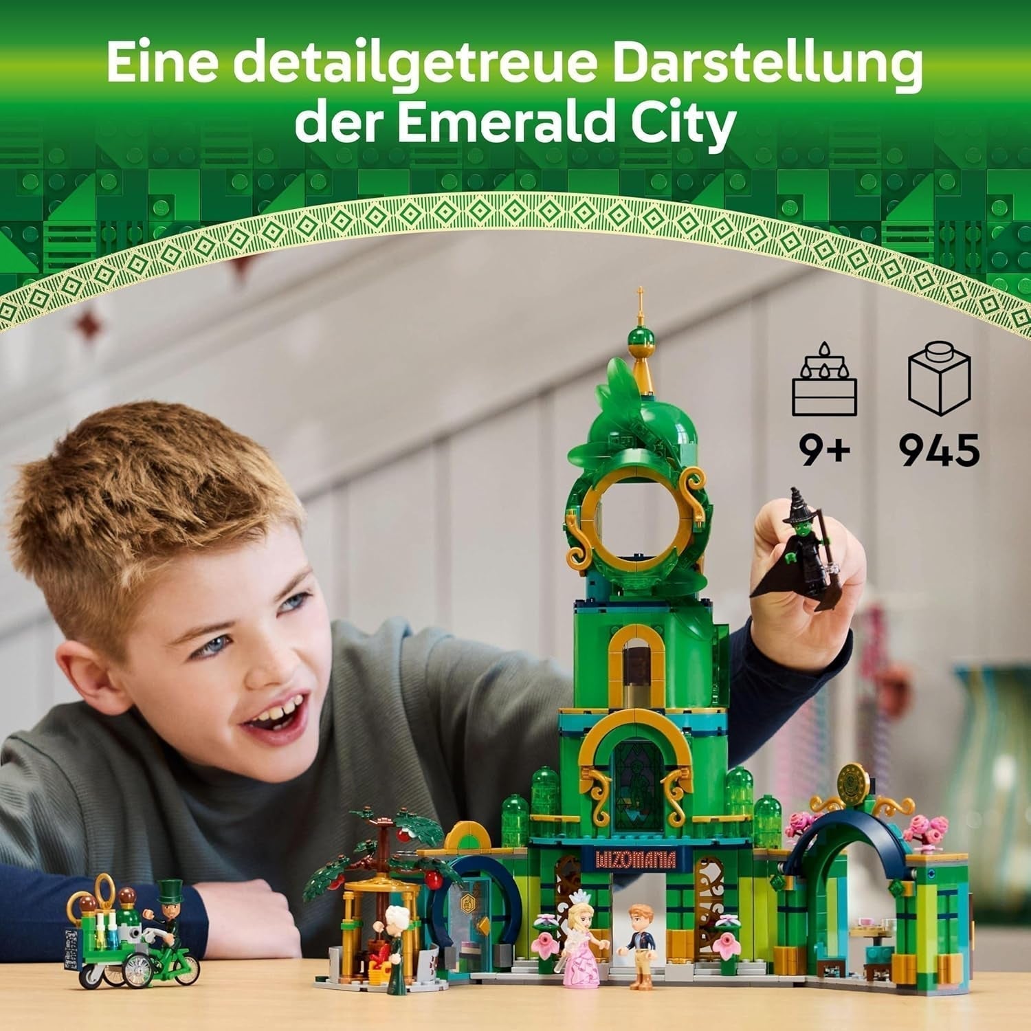 LEGO Wicked Welcome to Emerald City torenspeelgoed, minipoppen van Glinda en Elphaba, cadeau voor filmfans en meisjes en jongens vanaf 9 jaar die van poppenhuizen houden 75684 Bouwsets Besuche in LEGO-Store
