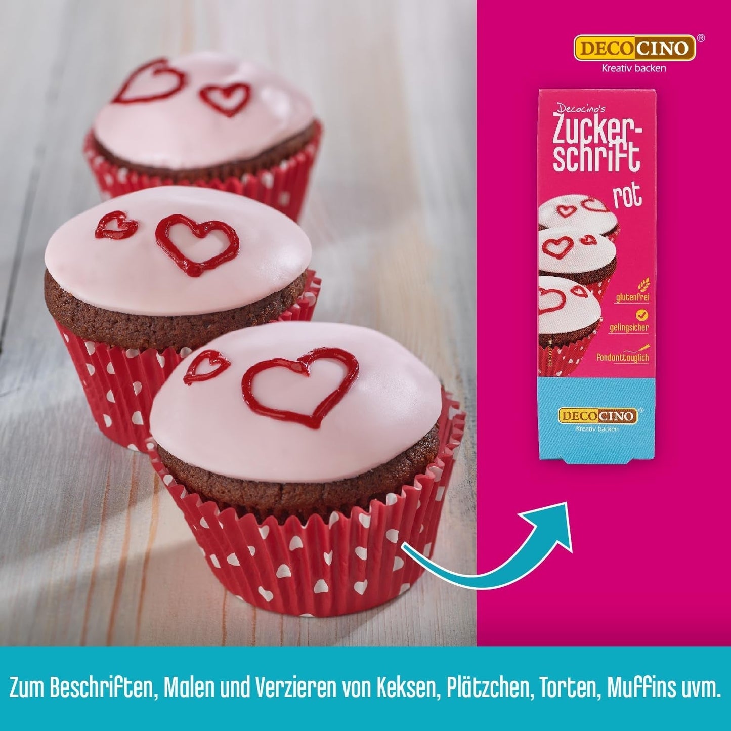 Decocino Red Sugar Lettering - Voedselkleuring Lettering - Praktische tube voor het etiketteren van fondant en glazuur - Bakdecoraties voor taarten, cakes en cupcakes! (Pack van 2)
