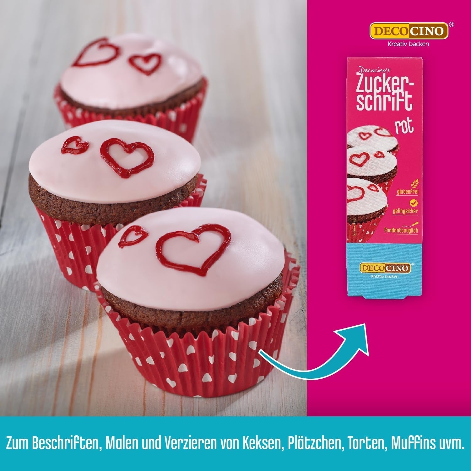 Decocino Red Sugar Lettering - Voedselkleuring Lettering - Praktische tube voor het etiketteren van fondant en glazuur - Bakdecoraties voor taarten, cakes en cupcakes! (Pack van 2)